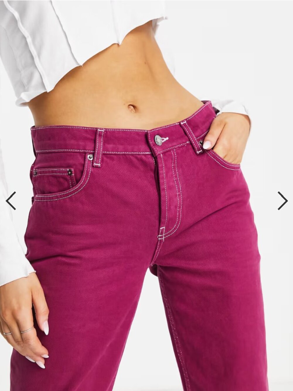 Asos Design NWT low rise straight leg jean in maroon button fly size 26/32 - Picture 2 of 8